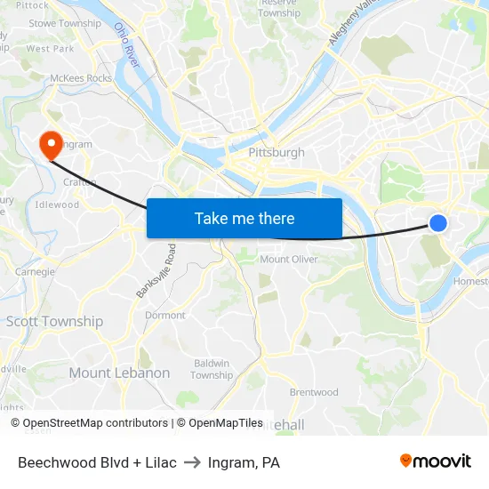 Beechwood Blvd + Lilac to Ingram, PA map