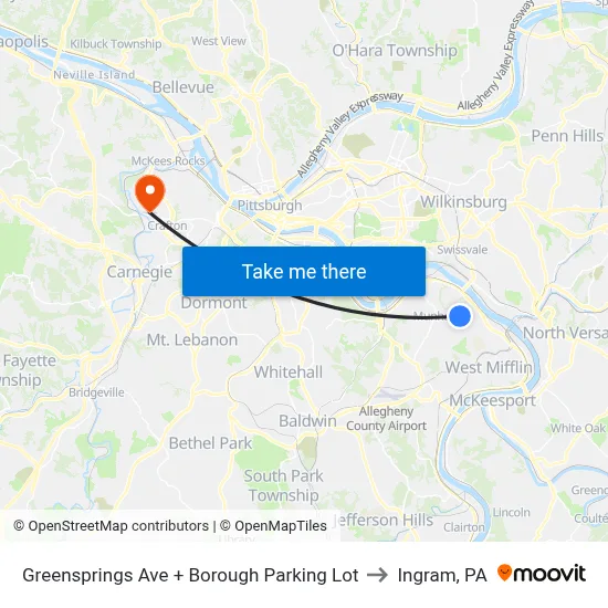 Greensprings Ave + Borough Parking Lot to Ingram, PA map