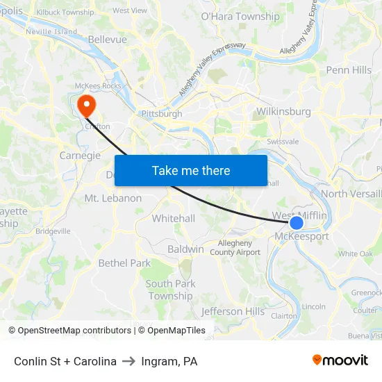 Conlin St + Carolina to Ingram, PA map