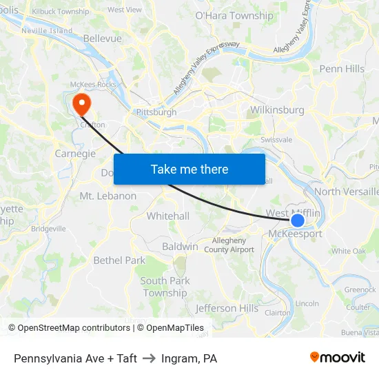 Pennsylvania Ave + Taft to Ingram, PA map