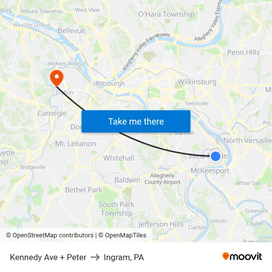 Kennedy Ave + Peter to Ingram, PA map