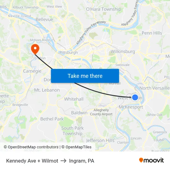 Kennedy Ave + Wilmot to Ingram, PA map