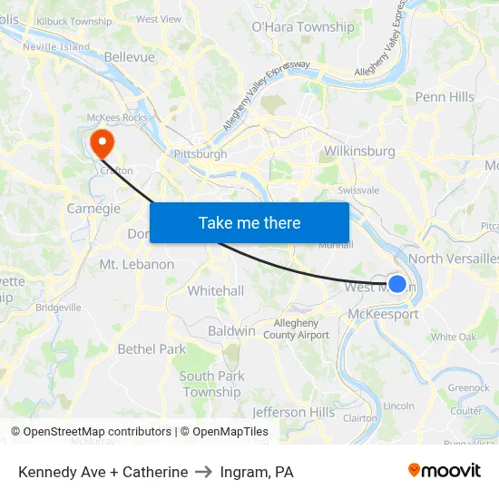 Kennedy Ave + Catherine to Ingram, PA map