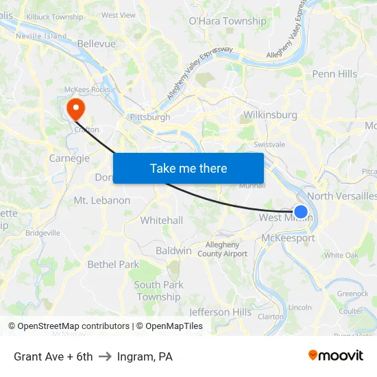 Grant Ave + 6th to Ingram, PA map