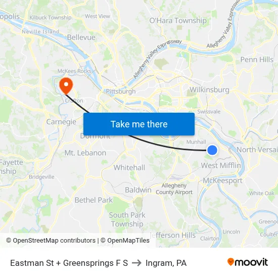 Eastman St + Greensprings F S to Ingram, PA map
