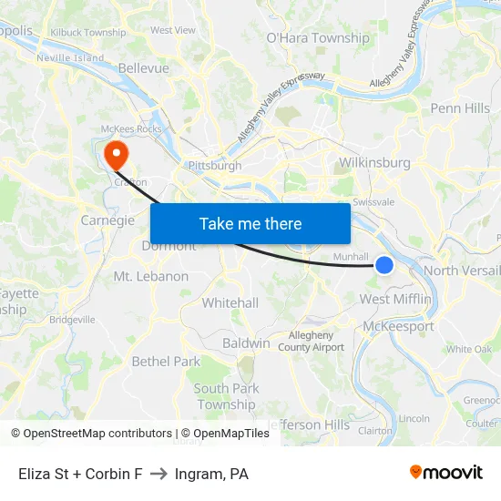 Eliza St + Corbin F to Ingram, PA map