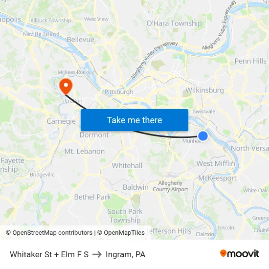 Whitaker St + Elm F S to Ingram, PA map