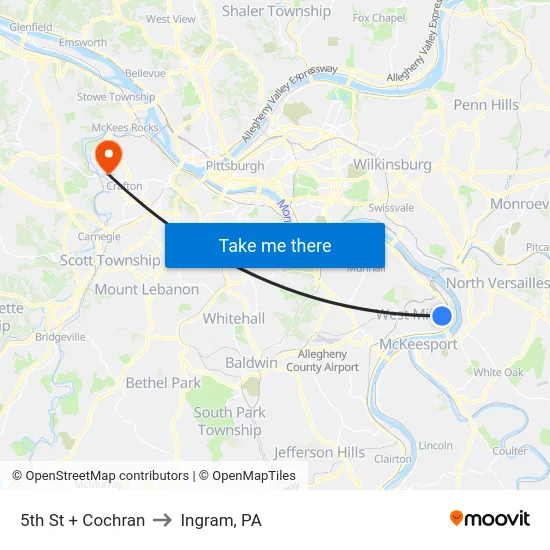 5th St + Cochran to Ingram, PA map