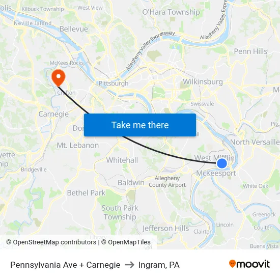 Pennsylvania Ave + Carnegie to Ingram, PA map