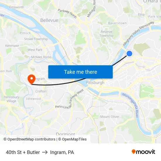 40th St + Butler to Ingram, PA map
