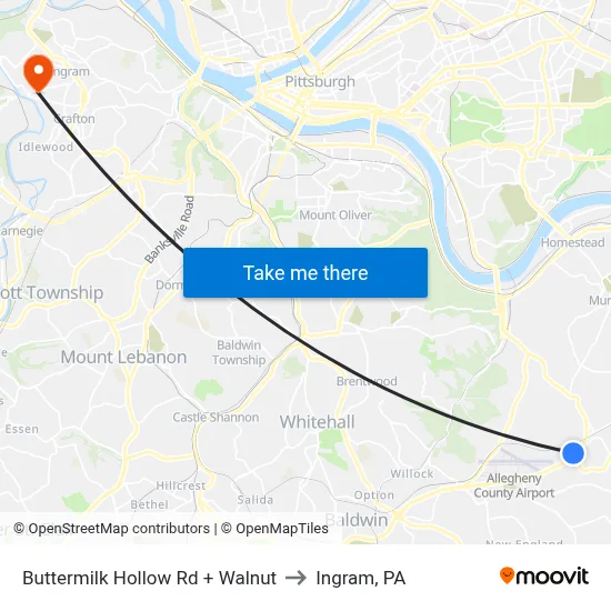 Buttermilk Hollow Rd + Walnut to Ingram, PA map