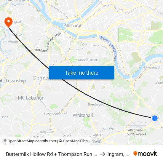 Buttermilk Hollow Rd + Thompson Run FS to Ingram, PA map