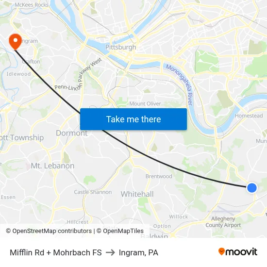 Mifflin Rd + Mohrbach FS to Ingram, PA map