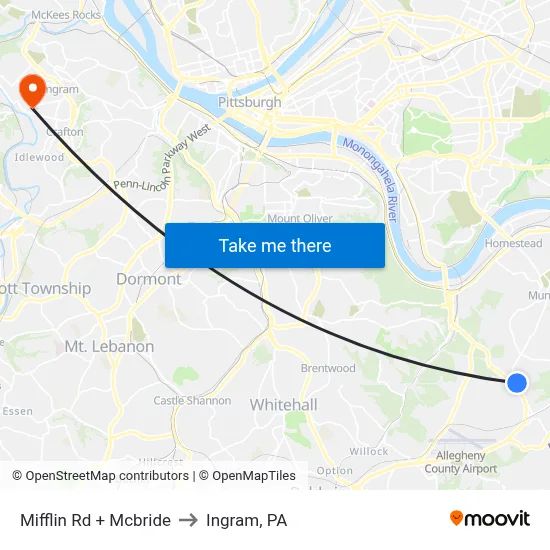 Mifflin Rd + Mcbride to Ingram, PA map