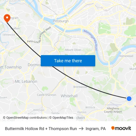 Buttermilk Hollow Rd + Thompson Run to Ingram, PA map