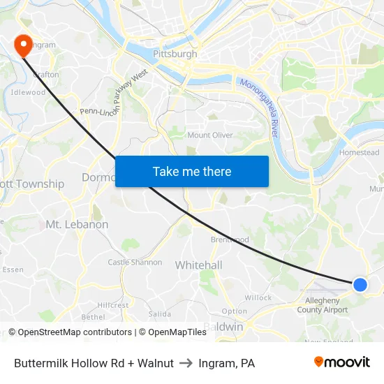 Buttermilk Hollow Rd + Walnut to Ingram, PA map