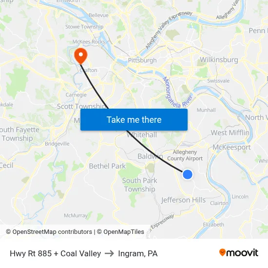 Hwy Rt 885 + Coal Valley to Ingram, PA map