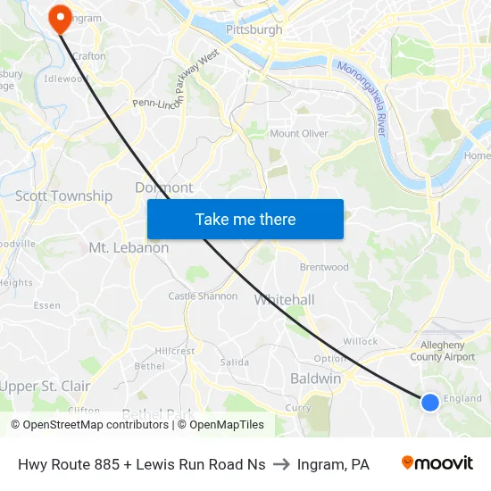 Hwy Route 885 + Lewis Run Road Ns to Ingram, PA map