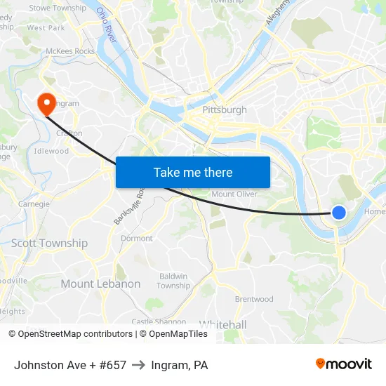 Johnston Ave + #657 to Ingram, PA map