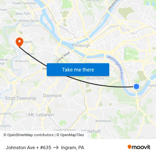 Johnston Ave + #635 to Ingram, PA map