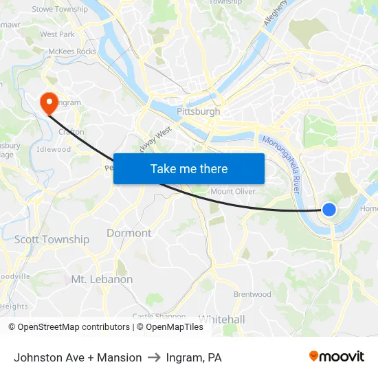 Johnston Ave + Mansion to Ingram, PA map