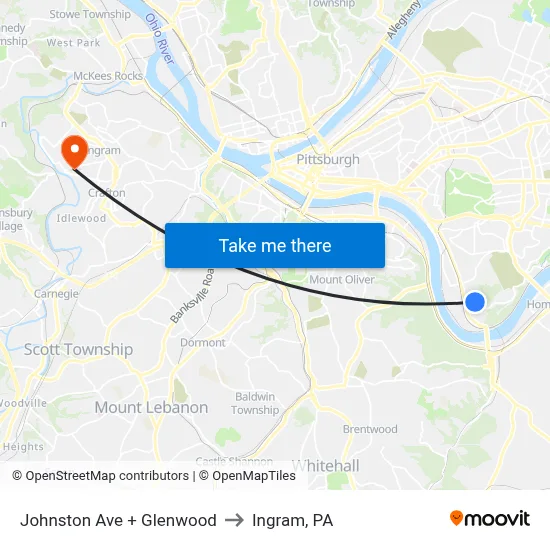 Johnston Ave + Glenwood to Ingram, PA map