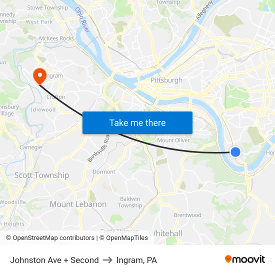 Johnston Ave + Second to Ingram, PA map