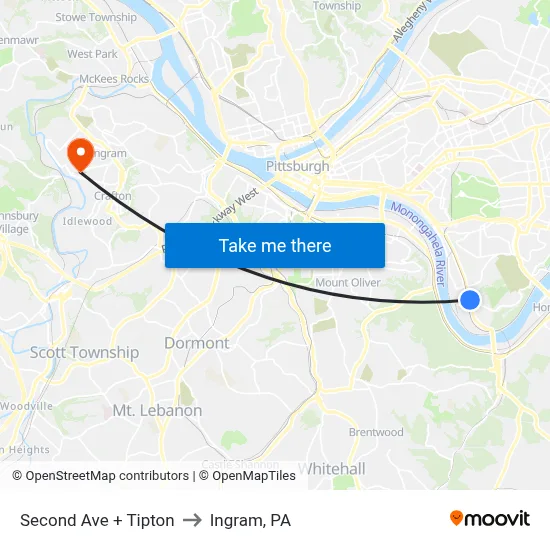 Second Ave + Tipton to Ingram, PA map