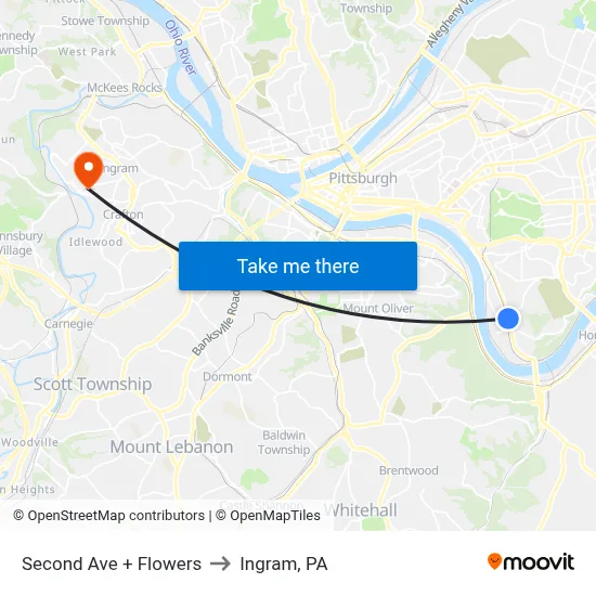 Second Ave + Flowers to Ingram, PA map