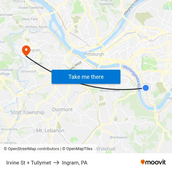 Irvine St + Tullymet to Ingram, PA map
