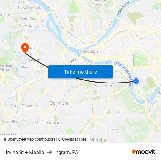 Irvine St + Mobile to Ingram, PA map