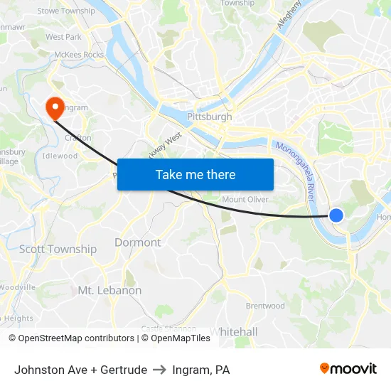 Johnston Ave + Gertrude to Ingram, PA map