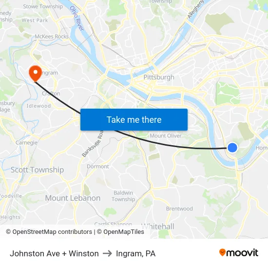 Johnston Ave + Winston to Ingram, PA map