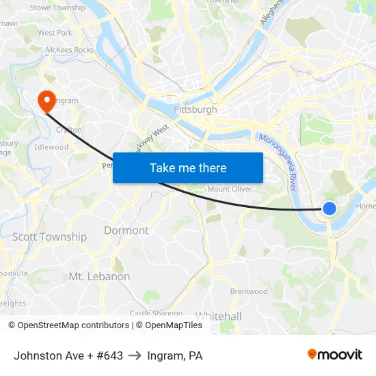 Johnston Ave + #643 to Ingram, PA map