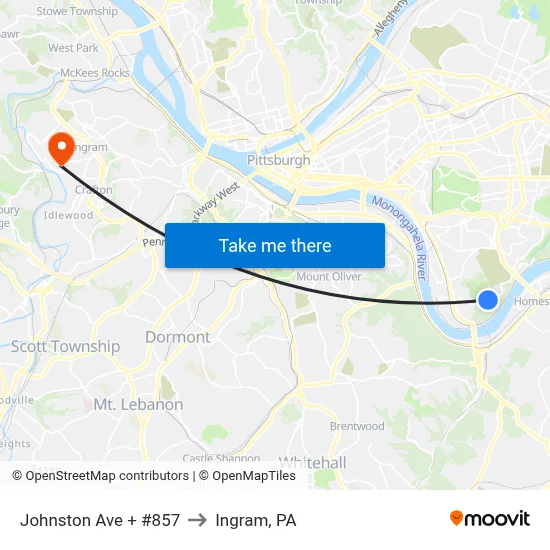 Johnston Ave + #857 to Ingram, PA map