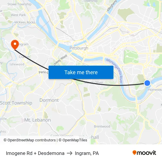 Imogene Rd + Desdemona to Ingram, PA map