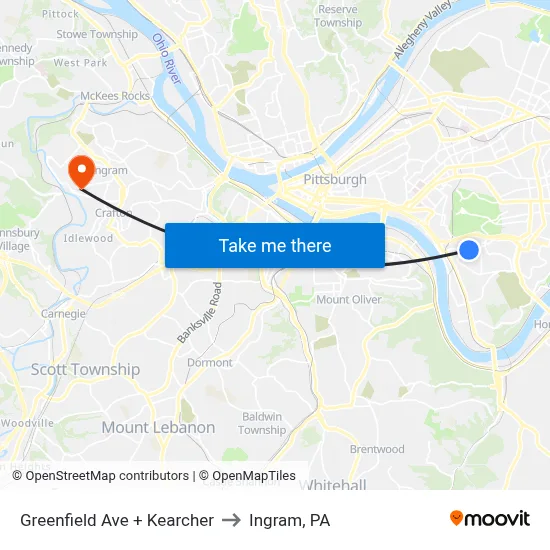 Greenfield Ave + Kearcher to Ingram, PA map