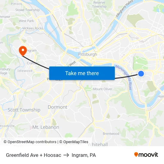 Greenfield Ave + Hoosac to Ingram, PA map