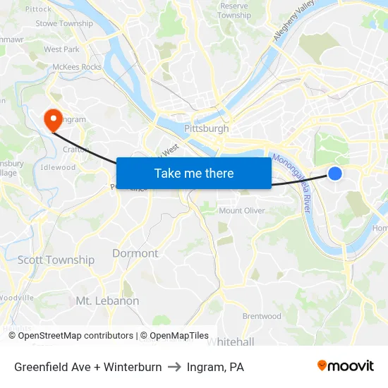 Greenfield Ave + Winterburn to Ingram, PA map