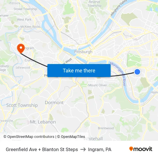 Greenfield Ave + Blanton St Steps to Ingram, PA map