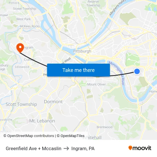 Greenfield Ave + Mccaslin to Ingram, PA map