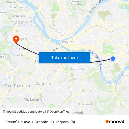 Greenfield Ave + Graphic to Ingram, PA map