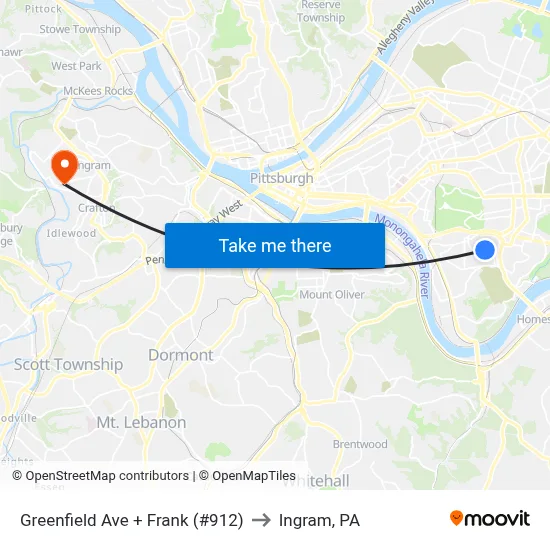 Greenfield Ave + Frank (#912) to Ingram, PA map