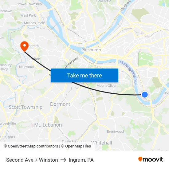 Second Ave + Winston to Ingram, PA map