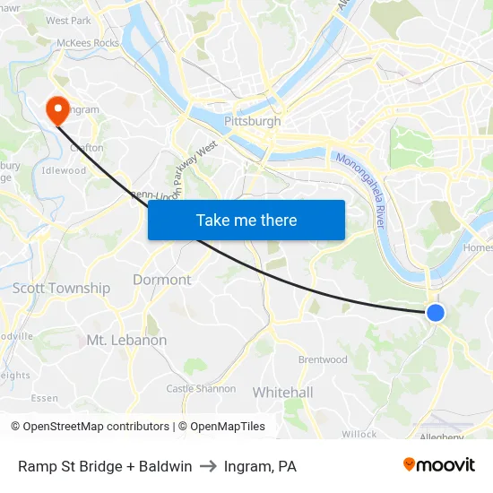 Ramp St Bridge + Baldwin to Ingram, PA map