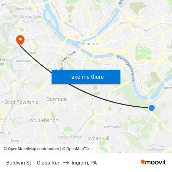 Baldwin St + Glass Run to Ingram, PA map