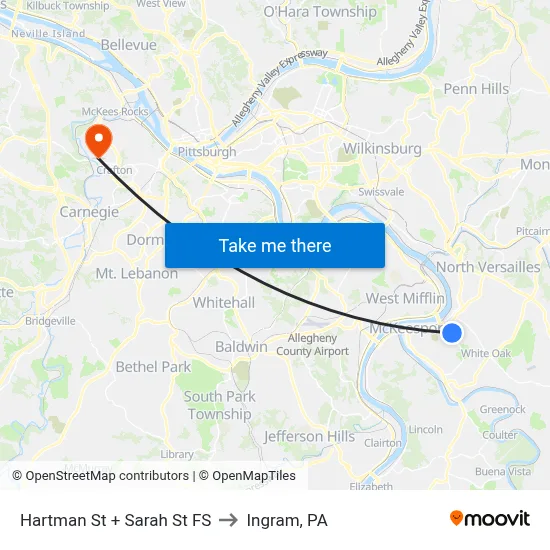 Hartman St + Sarah St FS to Ingram, PA map