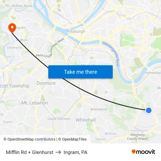 Mifflin Rd + Glenhurst to Ingram, PA map