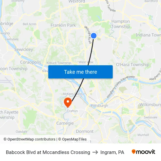Babcock Blvd at Mccandless Crossing to Ingram, PA map