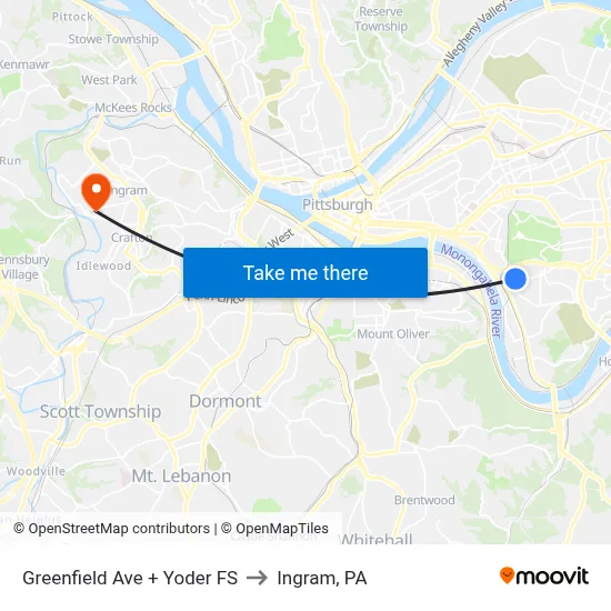 Greenfield Ave + Yoder FS to Ingram, PA map